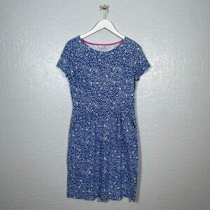 Boden Women 8R Blue White Floral Phoebe Dress Jersey Knit Pockets Short Sleeve